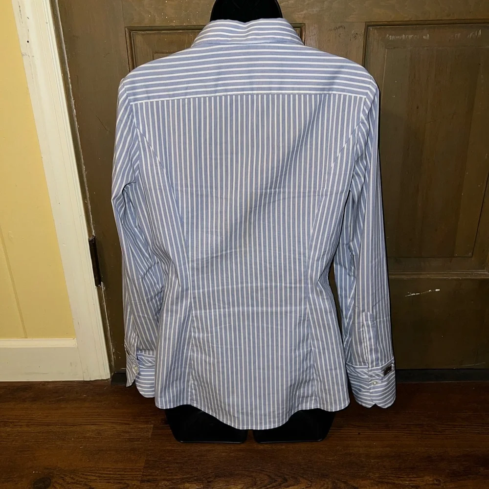 Express Blue & White Striped Button Up Stretch Long Sleeve Shirt Size M - Picture 5 of 10